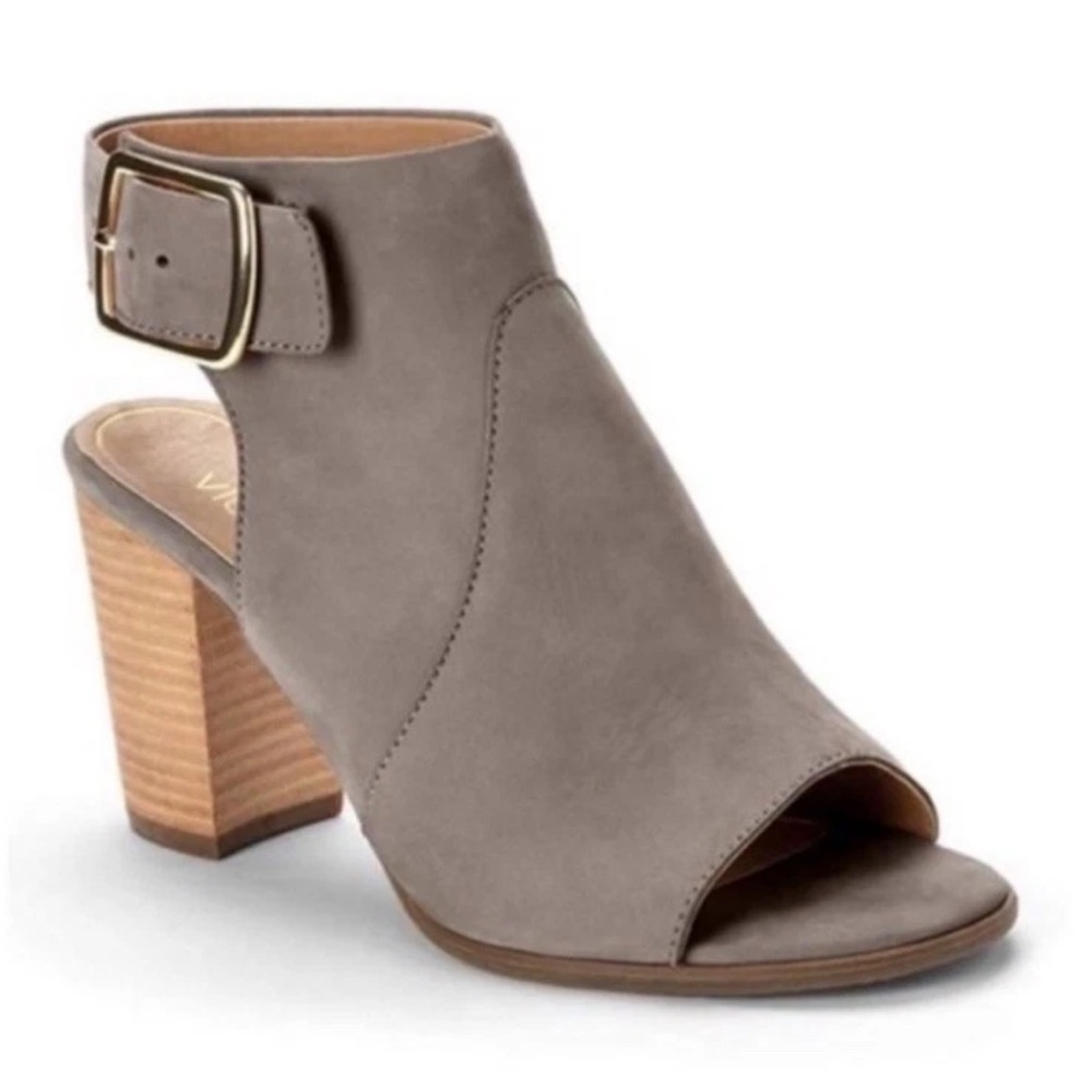 VIONIC Blakely Sz 9 Open Toe Gray Sueded Summer Comfort Bootie  Orig $160